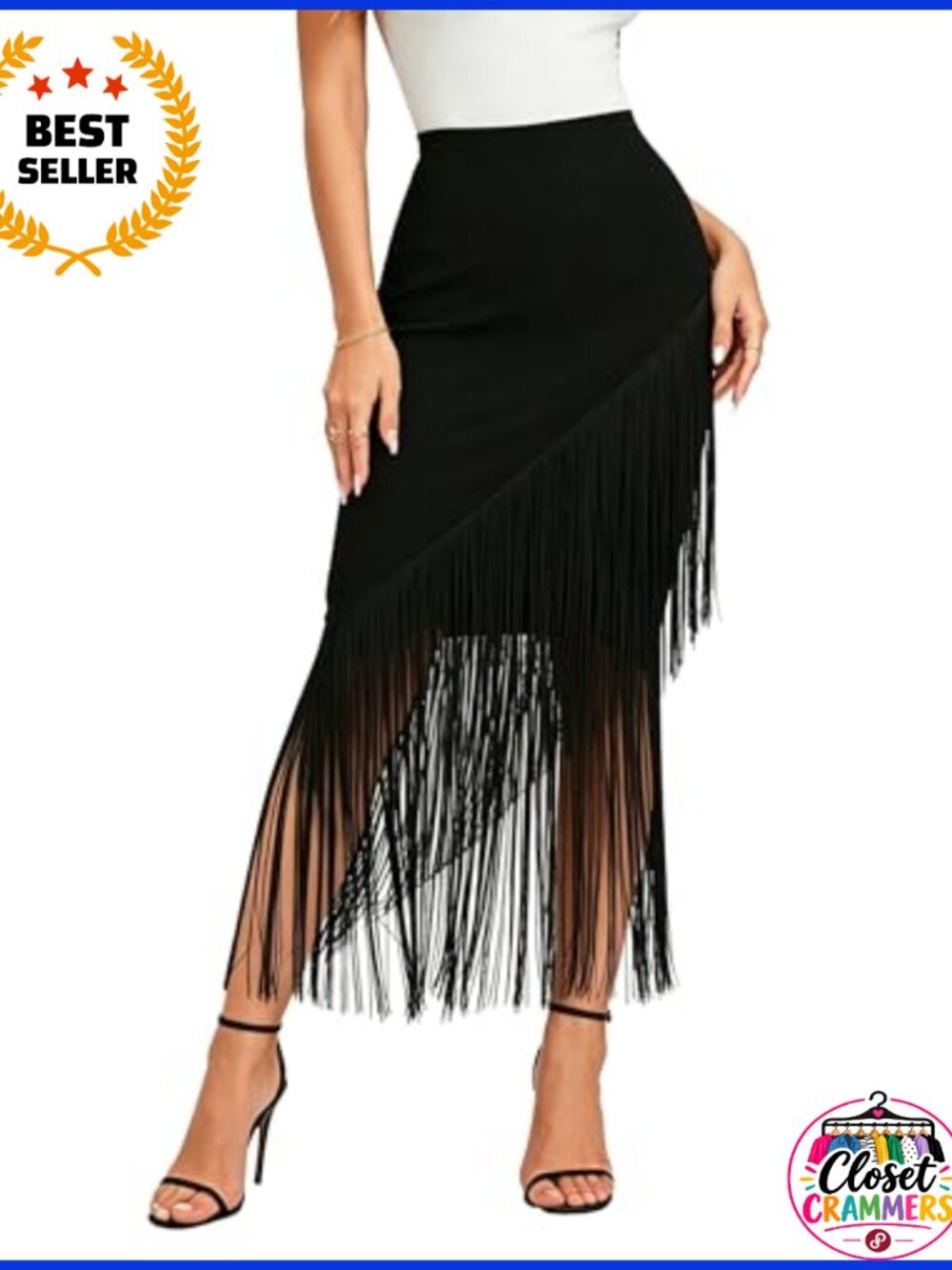 Women's Fringe Midi Skirt Asymmetric Tassel Wrap Slim Party